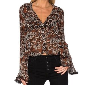 For Love & Lemons Gracie Blouse | Brown & Cream Floral | Size XS